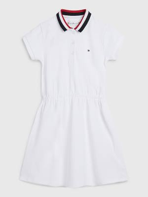 Tommy Hilfiger Essential Stripe Collar Polo Elbise Kiz Çocuk Beyaz | TH190KHU