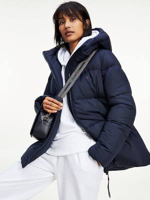 Tommy Hilfiger Essential TH Protect Padded Logo Coat Ceket Kadın Mavi | TH537FTW