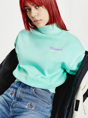 Tommy Hilfiger Faded Boxy Turtleneck Sweatshirt Kadın Yeşil | TH803ASM