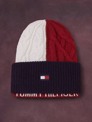 Tommy Hilfiger Flag Icon Cable Knit Beanie Şapka Kadın Mavi | TH607VNL