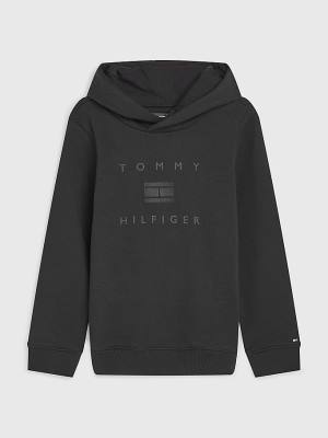 Tommy Hilfiger Flag Logo Kapüşonlu Sweatshirt Erkek Çocuk Siyah | TH672OSQ