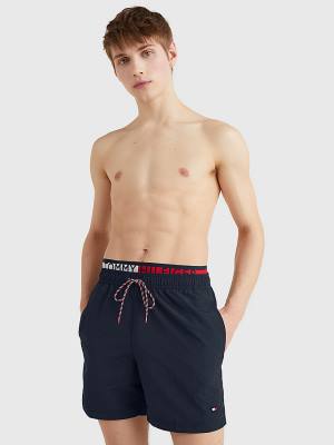 Tommy Hilfiger Flag Mid Cut Cut Cut Length Drawstring Shorts Mayo Erkek Mavi | TH219RUH