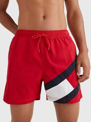 Tommy Hilfiger Flag Mid Cut Cut Cut Length Drawstring Shorts Mayo Erkek Kırmızı | TH650YUX