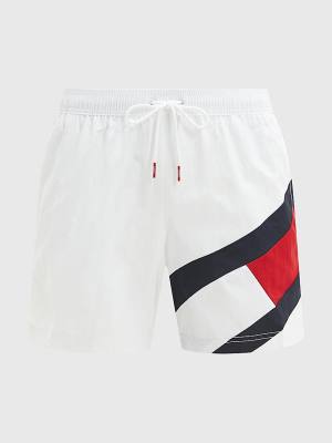 Tommy Hilfiger Flag Mid Cut Cut Cut Length Drawstring Shorts Mayo Erkek Beyaz | TH960YNO