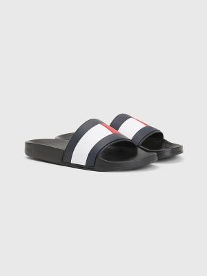 Tommy Hilfiger Flag Pool Slides Sandalet Erkek Siyah | TH367ROB