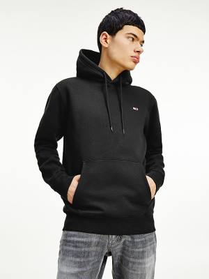 Tommy Hilfiger Fleece Flag Patch Kapüşonlu Sweatshirt Erkek Siyah | TH390RNP