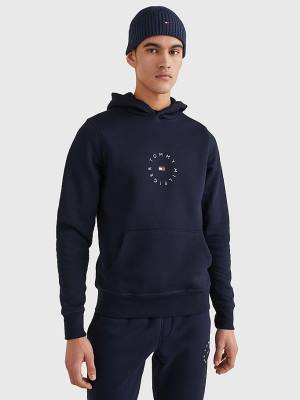 Tommy Hilfiger Flex Fleece Graphic Kapüşonlu Sweatshirt Erkek Mavi | TH054HZW