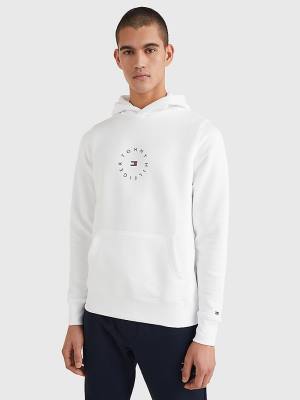 Tommy Hilfiger Flex Fleece Graphic Kapüşonlu Sweatshirt Erkek Beyaz | TH754FWV