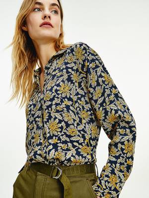 Tommy Hilfiger Floral Viscose Crepe Relaxed Fit Bluz Kadın Sarı | TH271RFL