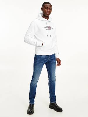 Tommy Hilfiger Front Logo Organic Pamuklu Fleece Kapüşonlu Sweatshirt Erkek Beyaz | TH908SJM