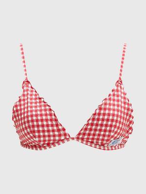 Tommy Hilfiger Gingham Frilled Triangle Padded Bikini Top Mayo Kadın Kırmızı | TH049ECT