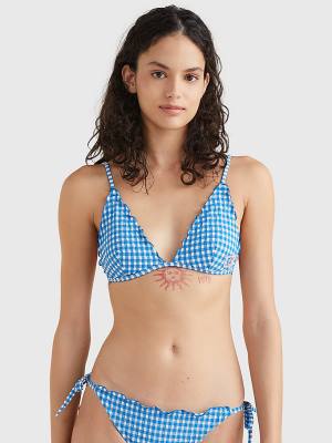 Tommy Hilfiger Gingham Frilled Triangle Padded Bikini Top Mayo Kadın Mavi | TH357RJA