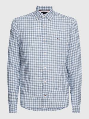 Tommy Hilfiger Gingham Regular Fit Linen Gömlek Erkek Mavi | TH382ZGU