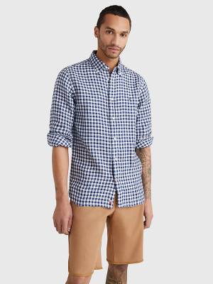 Tommy Hilfiger Gingham Regular Fit Linen Gömlek Erkek Mavi | TH521MEV