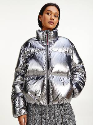 Tommy Hilfiger Gloss Foil Down-Filled Puffer Ceket Kadın Gri | TH758BJX