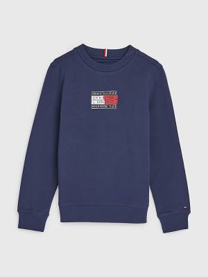 Tommy Hilfiger Graphic Tape Logo Sweatshirt Erkek Çocuk Mavi | TH492FUG