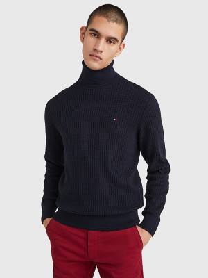 Tommy Hilfiger Grid Check Roll Neck Jumper Kazak Erkek Mavi | TH120FAS