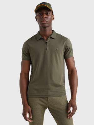 Tommy Hilfiger Half-Zip Interlock Slim Fit Polo Yaka Tişört Erkek Haki | TH065SUB