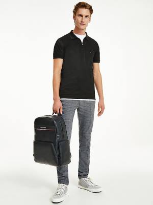 Tommy Hilfiger Half-Zip Mercerised Slim Fit Polo Yaka Tişört Erkek Siyah | TH149QDE