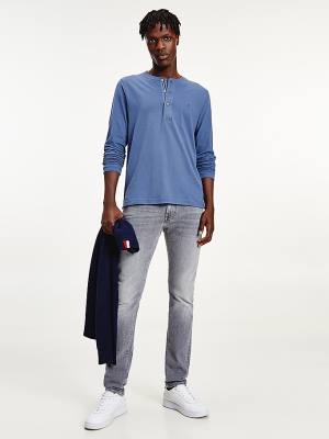 Tommy Hilfiger Henley Long Sleeve Organic Pamuklu Tişört Erkek Mavi | TH274COV