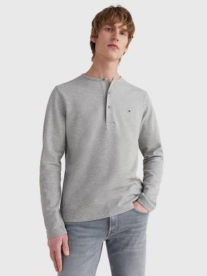 Tommy Hilfiger Henley Neck Long Sleeve Tişört Erkek Gri | TH674KYB