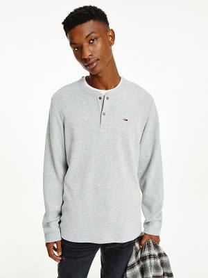 Tommy Hilfiger Henley Neck Long Sleeve Tişört Erkek Gri | TH852JOH