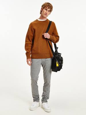 Tommy Hilfiger Herringbone Weave Relaxed Fit Jumper Kazak Erkek Kahverengi | TH412CGO