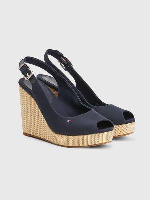 Tommy Hilfiger Iconic Arkası Açık Espadril High Heel Wedges Sandalet Kadın Mavi | TH102YZN