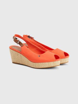 Tommy Hilfiger Iconic Arkası Açık Espadril Wedges Sandalet Kadın Kırmızı | TH374NIP