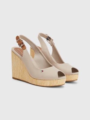 Tommy Hilfiger Iconic Arkası Açık Espadril High Heel Wedges Sandalet Kadın Bej Rengi | TH675KFP