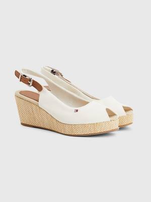 Tommy Hilfiger Iconic Arkası Açık Espadril Wedges Sandalet Kadın Beyaz | TH895XYJ