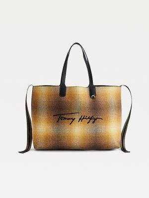 Tommy Hilfiger Iconic Shadow Check Tote Çanta Kadın Sarı | TH802ZOA