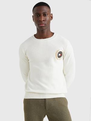 Tommy Hilfiger Icons Crest Embroidery Jumper Kazak Erkek Beyaz | TH798SNX