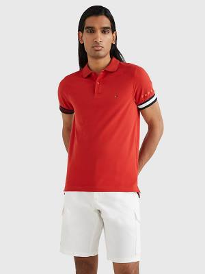 Tommy Hilfiger Icons Flag Slim Fit Polo Yaka Tişört Erkek Kırmızı | TH065MEH