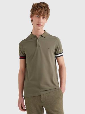 Tommy Hilfiger Icons Flag Slim Fit Polo Yaka Tişört Erkek Haki | TH405IDV