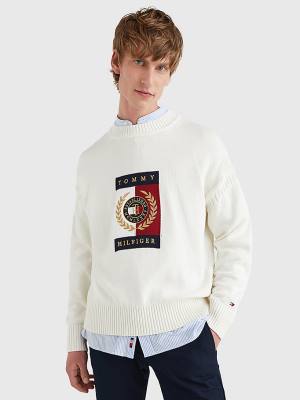 Tommy Hilfiger Icons Intarsia Graphic Jumper Kazak Erkek Beyaz | TH106CLX