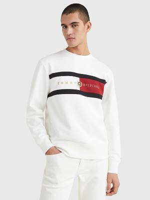 Tommy Hilfiger Icons Logo Crew Neck Sweatshirt Erkek Beyaz | TH073JBN