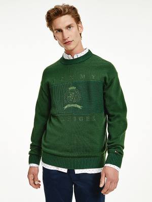 Tommy Hilfiger Icons Oversized Crest Flag Jumper Kazak Erkek Yeşil | TH802YAZ