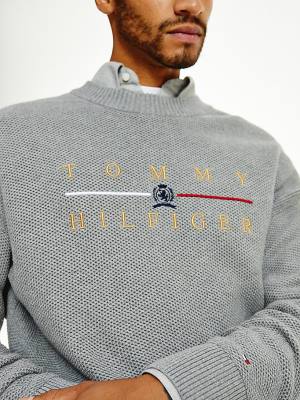 Tommy Hilfiger Icons Oversized Structured Jumper Kazak Erkek Gri | TH750NQG