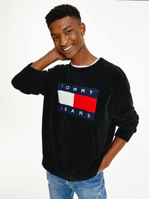 Tommy Hilfiger Intarsia Flag Relaxed Fit Jumper Kazak Erkek Siyah | TH056CVE