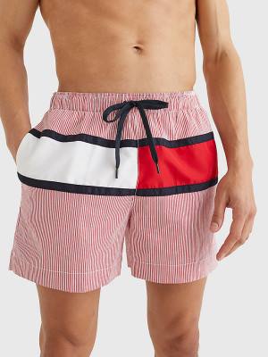 Tommy Hilfiger Ithaca Stripe Colour-Blocked Mid Cut Cut Cut Length Shorts Mayo Erkek Kırmızı | TH473CKJ