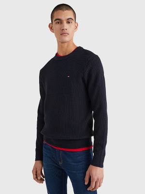 Tommy Hilfiger Knitted Grid Check Crew Neck Jumper Kazak Erkek Mavi | TH018CIX