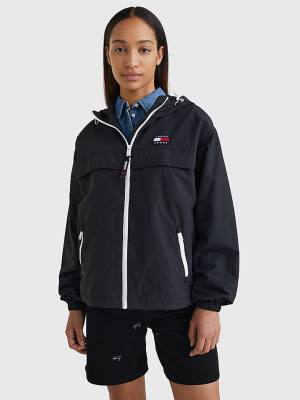 Tommy Hilfiger Kukuletalı Chicago Windbreaker Ceket Kadın Siyah | TH745BLC