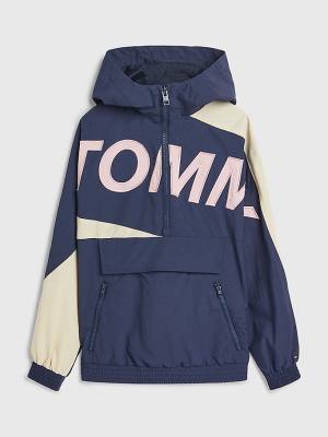 Tommy Hilfiger Kukuletalı Logo Chicago Windbreaker Ceket Erkek Çocuk Mavi | TH739TNY