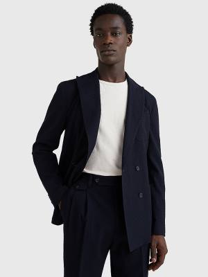 Tommy Hilfiger Lardini Double Breasted Seersucker Blazer Erkek Mavi | TH679ZEH