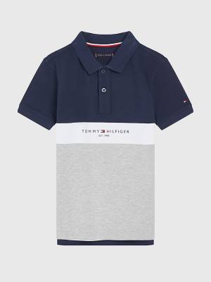 Tommy Hilfiger Logo Colour-Blocked Polo Tişört Erkek Çocuk Gri | TH302BKI