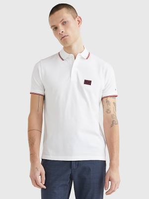 Tommy Hilfiger Logo Contrast Tipped Slim Polo Yaka Tişört Erkek Beyaz | TH463MXP