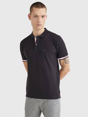 Tommy Hilfiger Logo Cuff Regular Fit Polo Yaka Tişört Erkek Siyah | TH015MLN