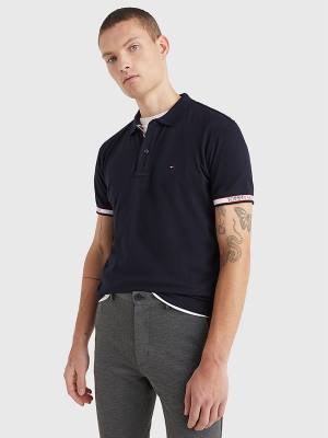 Tommy Hilfiger Logo Cuff Regular Fit Polo Yaka Tişört Erkek Mavi | TH395QHV