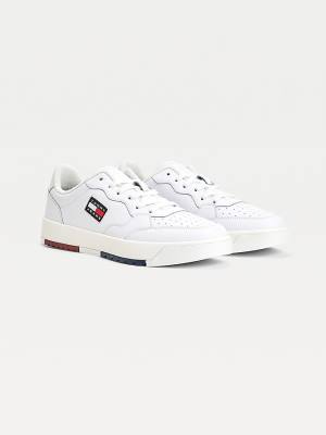 Tommy Hilfiger Logo Deri Cupsole Spor Ayakkabı Erkek Beyaz | TH072XEZ